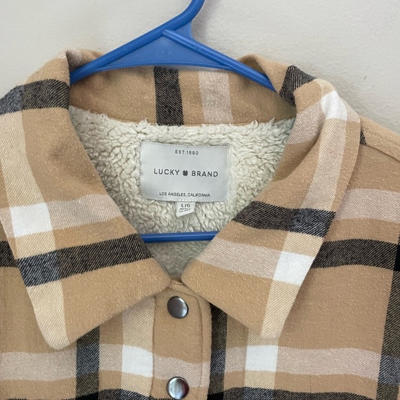 Lucky Brand Beige Plaid Sherpa Shacket Size Large - Picture 3 of 9